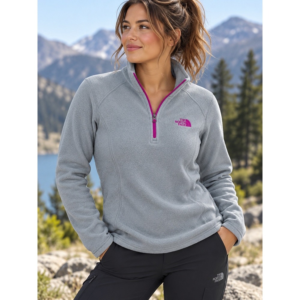 The North Face TKA Women's 1/4 Zip Fleece Pullover Gray/Pink Size XS